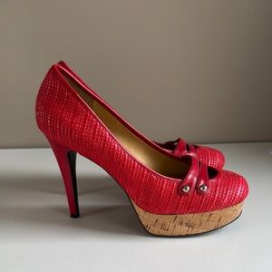 Nine West Red Peep-Toe Platform Heels